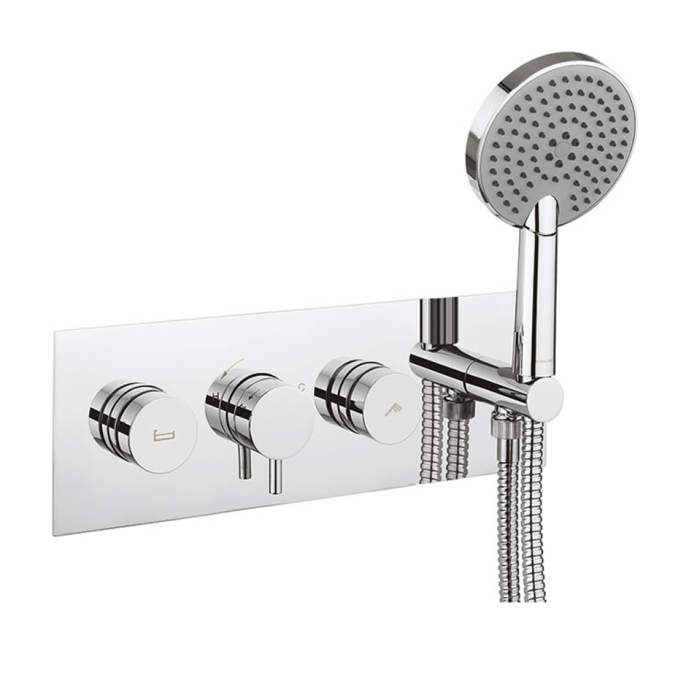 Product Cut out image of the Crosswater Kai Dial 2 Outlet Thermostatic Bath Shower Valve with Ethos Handset