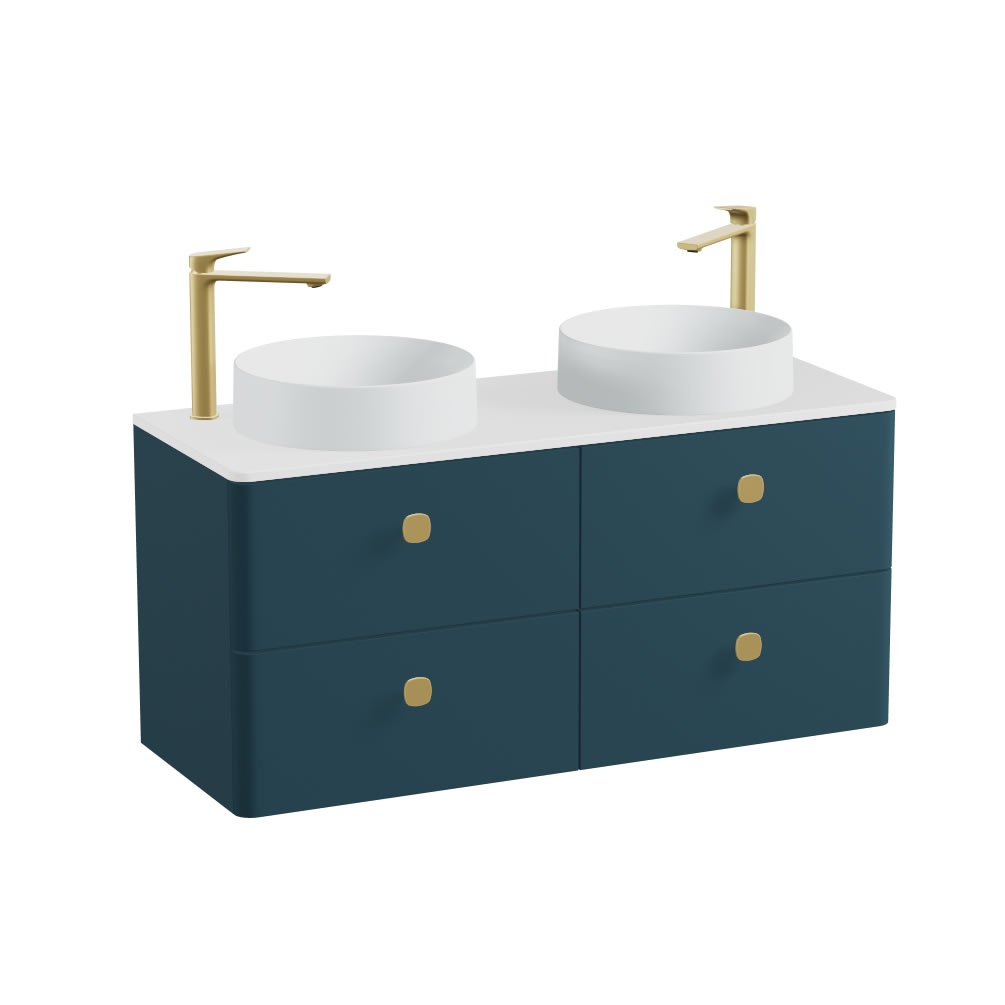 Vado Cameo 1200mm Atlantic Blue Wall Hung 4 Drawer Vanity Unit, Gloss Worktop & Arctic Basins