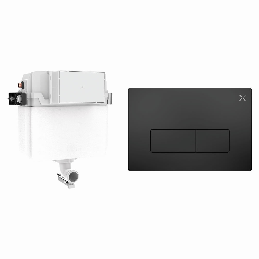 Cutout image of Crosswater 460mm Concealed Back-to-Wall Cistern & MPRO Matt Black Dual Flush Plate