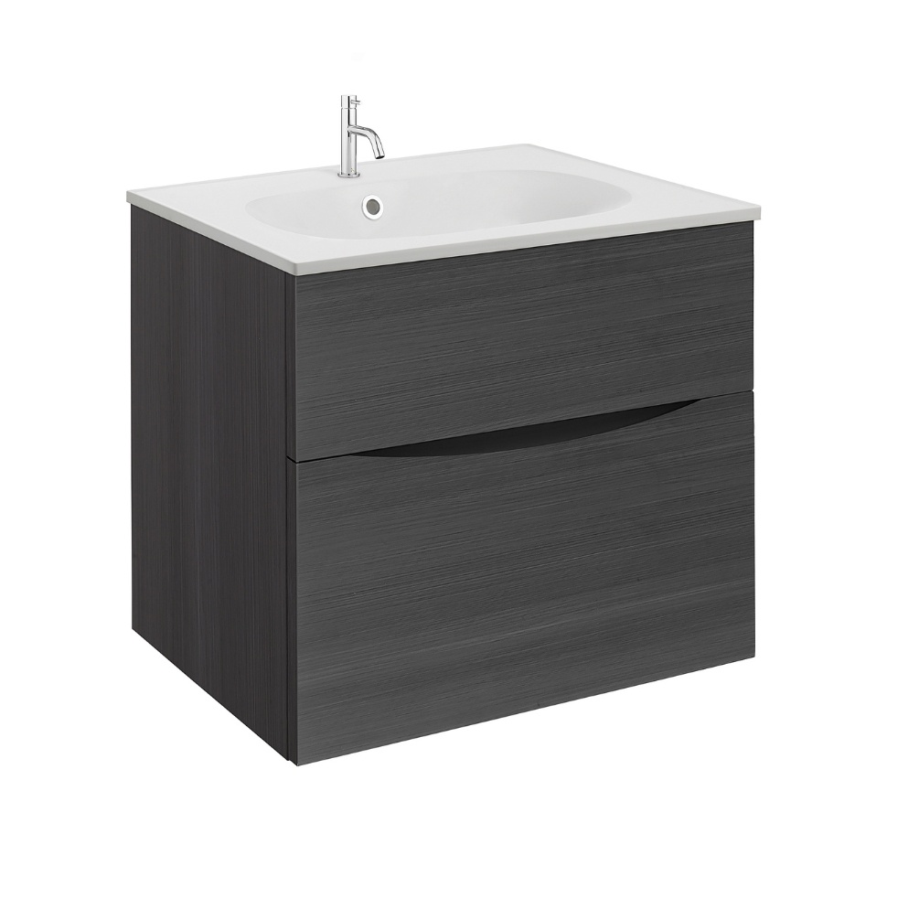 Product Cut out image of the Crosswater Glide II Steelwood 600mm Double Drawer Unit with Matt White 0 Tap Hole Basin