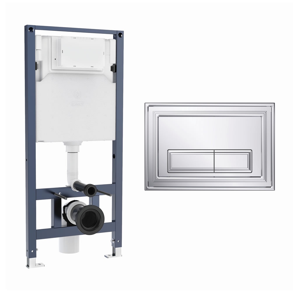 Cutout image of Crosswater 1120mm Wall-Hung Cistern Frame & Belgravia Chrome Dual Flush Plate