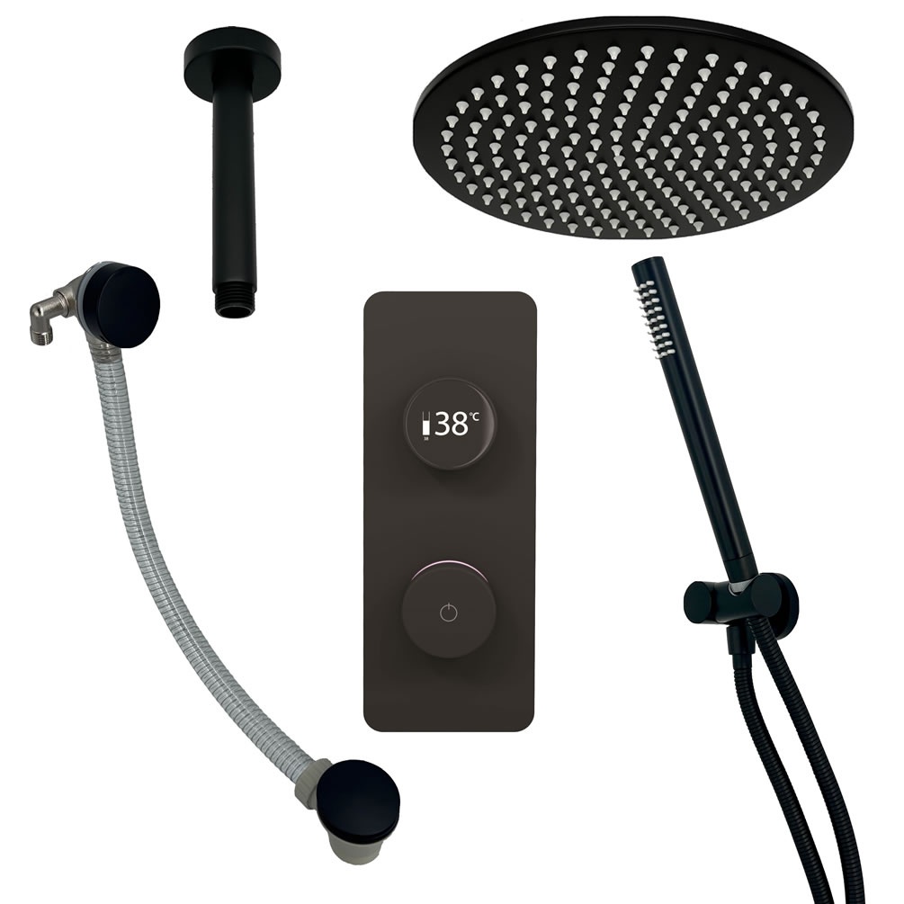 Cutout image of TED TOGO Matt Black Triple Outlet Digital Shower Bath Set