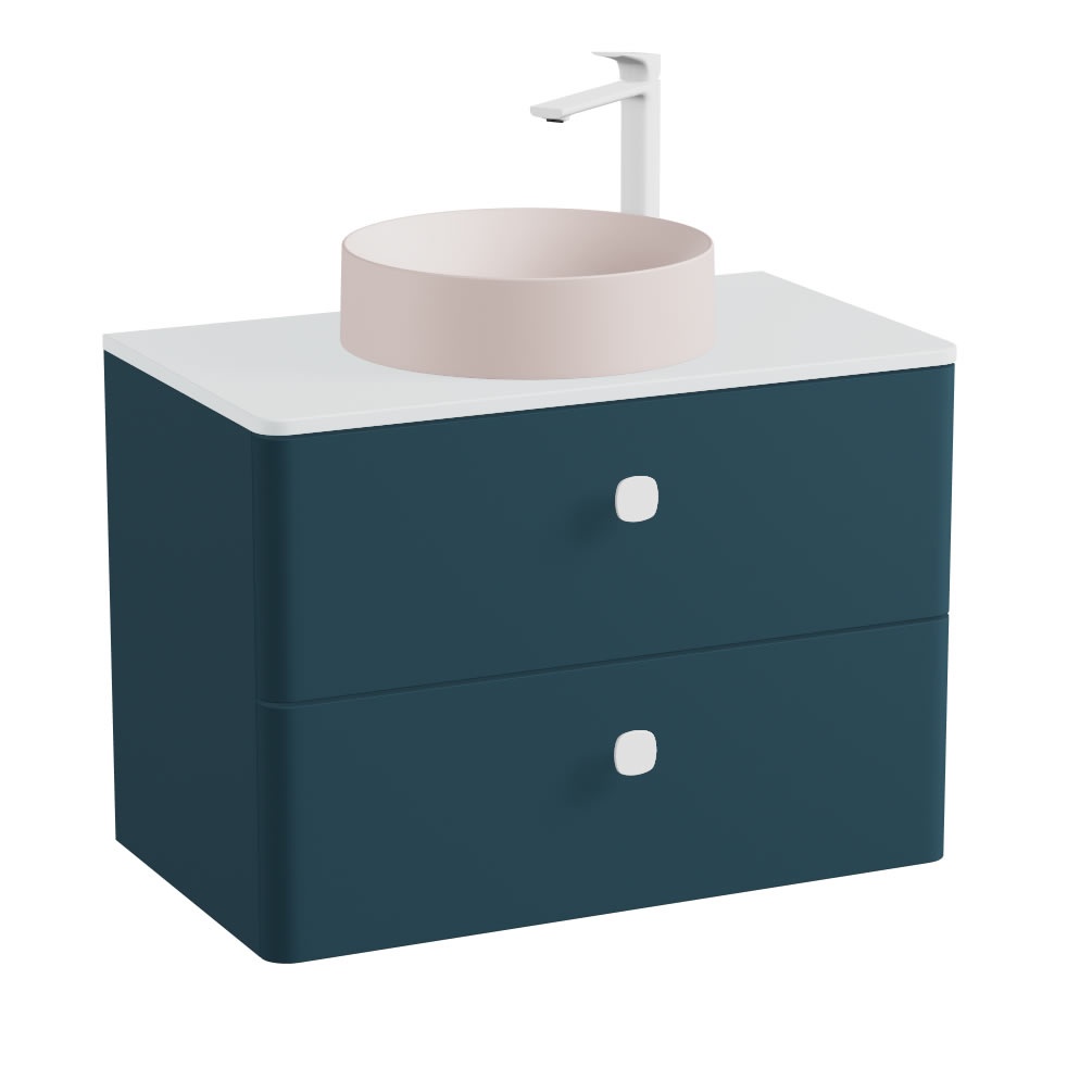 Vado Cameo 800mm Atlantic Blue Wall Hung 2 Drawer Vanity Unit, Arctic Worktop & Pink Basin