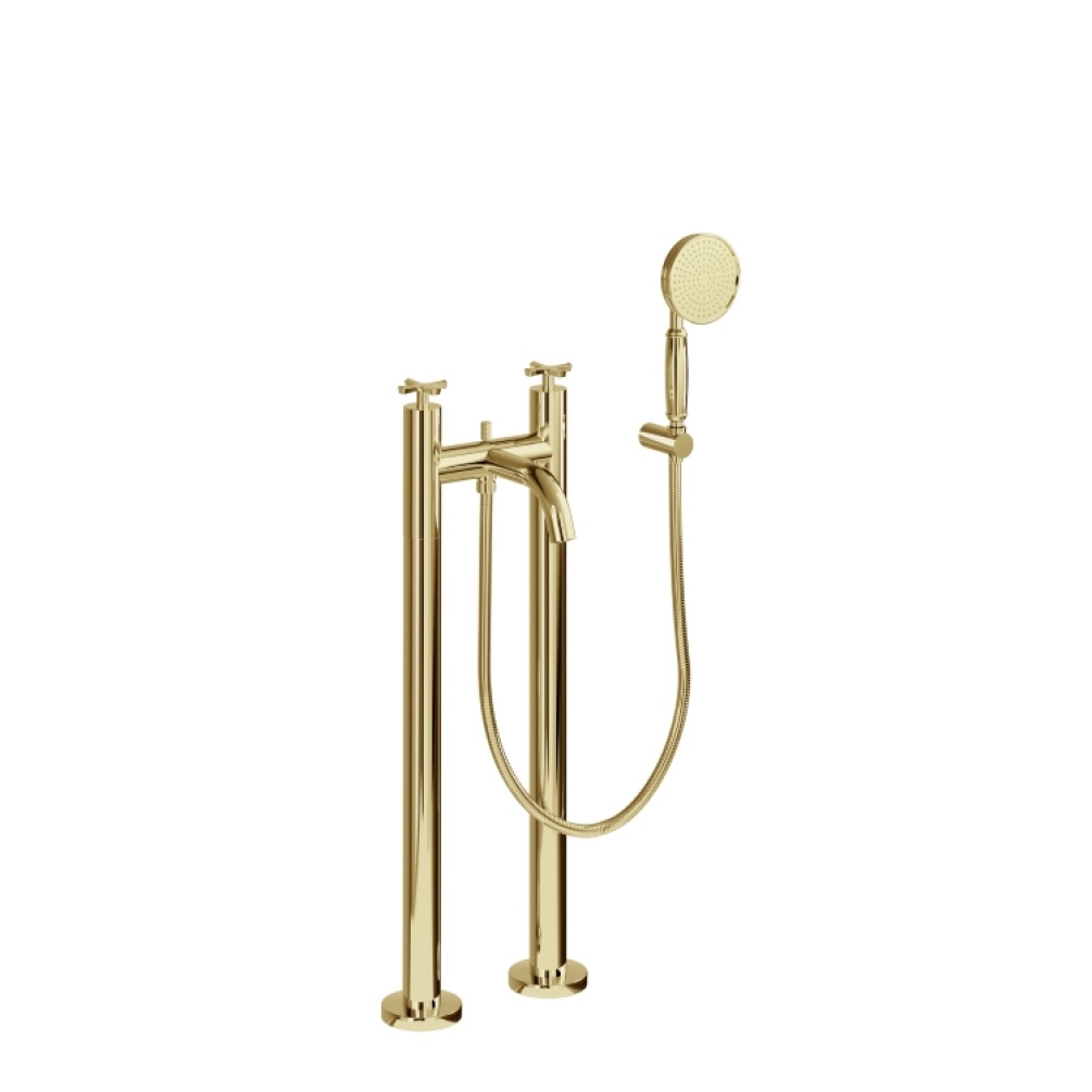 Image of Burlington Riviera Gold Floorstanding Bath Shower Mixer with Shower Handset and Hose on white background and product cutout image
