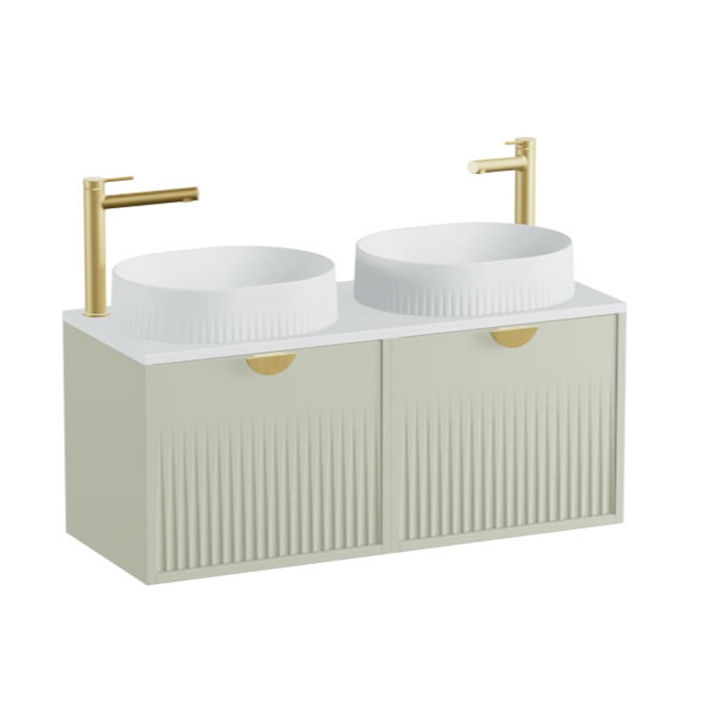 Vado Safari Fluted 1000mm Sage Green Wall Hung Vanity Unit &Arctic White Worktop