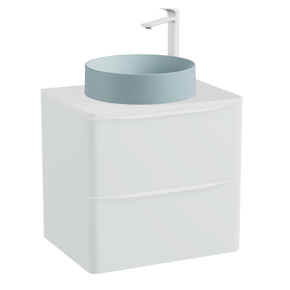 Vado Cameo Arctic White 600mm Wall Mounted Vanity Unit, Worktop & Cove Blue Basin
