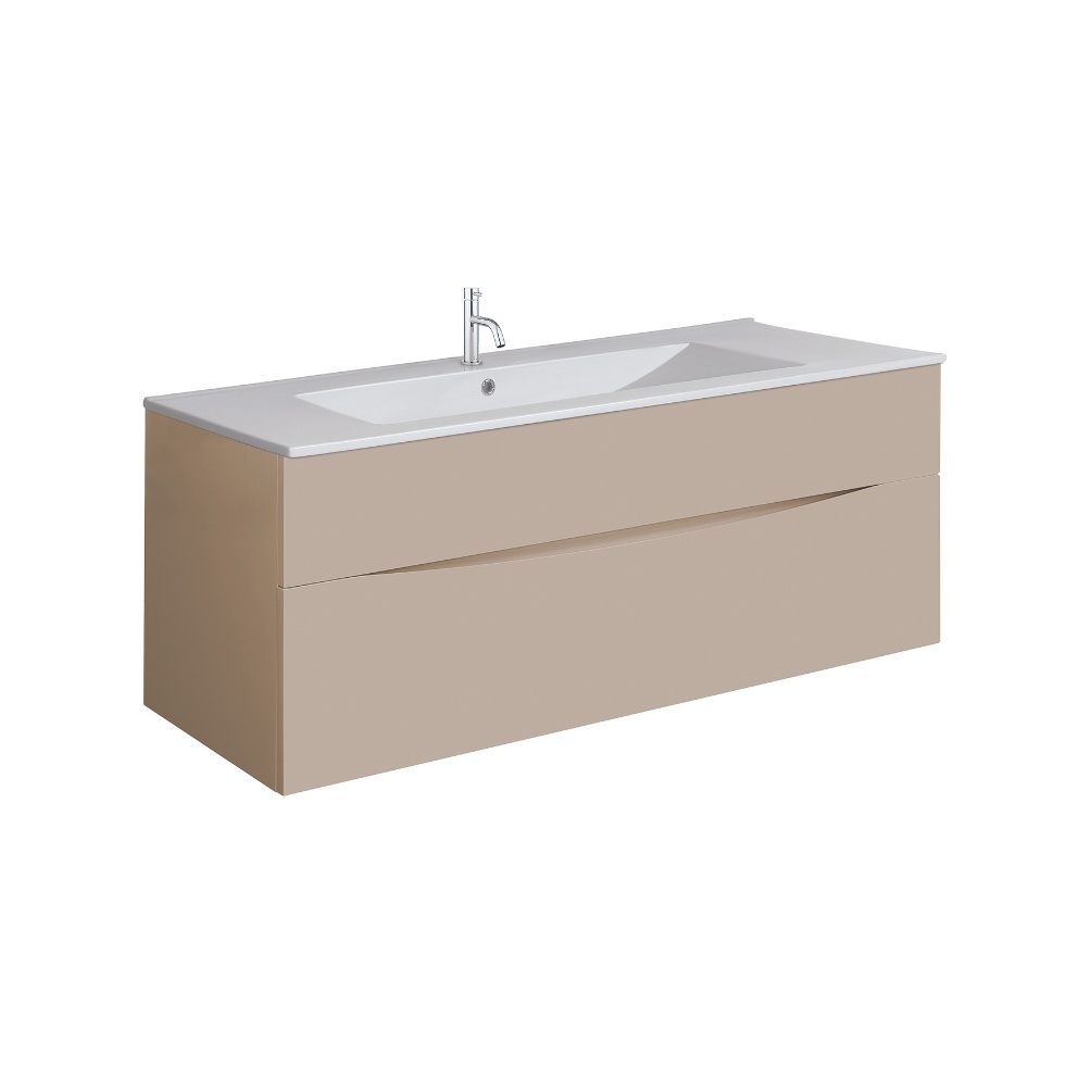 Product Cut out image of the Crosswater Glide II Warm Stone 1000mm Double Drawer Unit with Ceramic 1 Tap Hole Basin