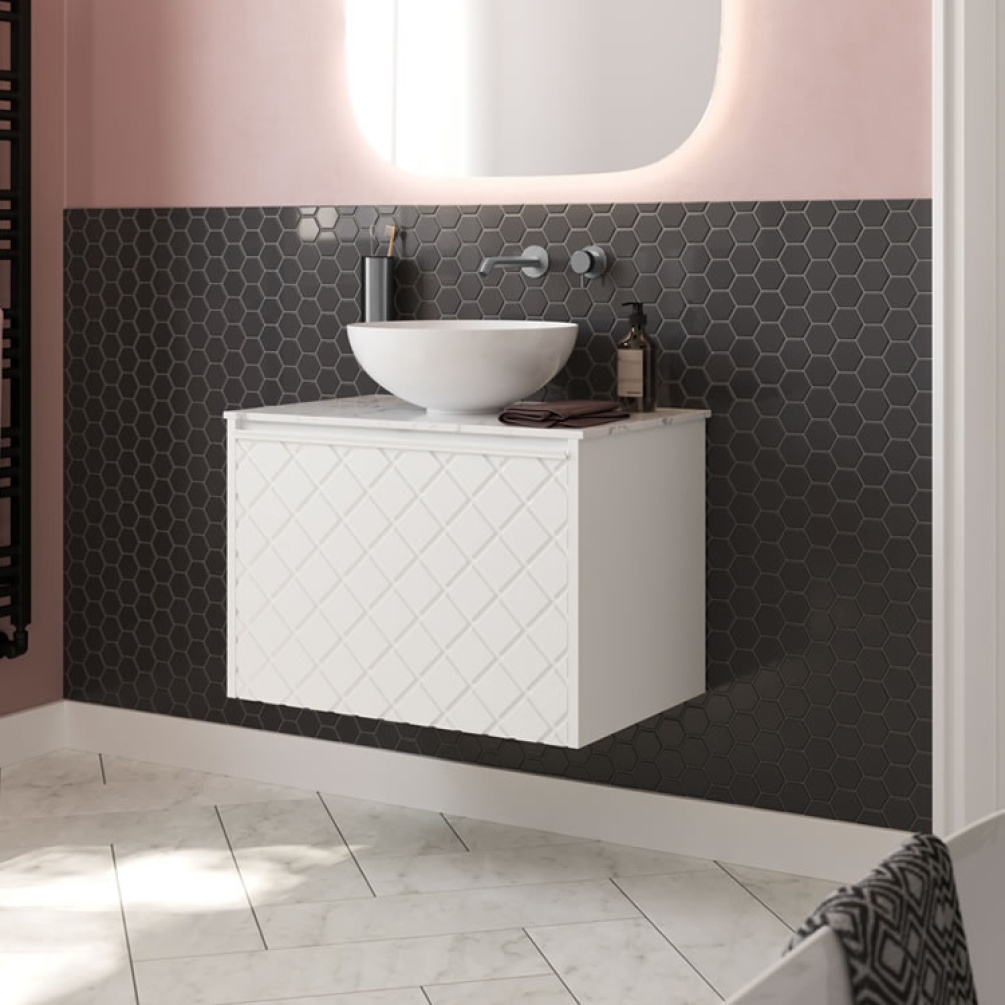 Lifestyle image of Crosswater Vergo Matt White Wall-Hung Vanity Unit with Worktop