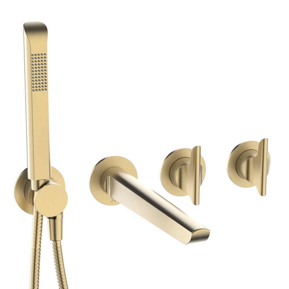 Crosswater Foile Module Brushed Brass 2 Handle Shower Valve, Spout & Handset