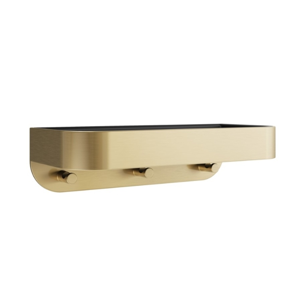 Product Cut out image of the Crosswater Brushed Brass Wall Mounted Shower Basket with Black Tray