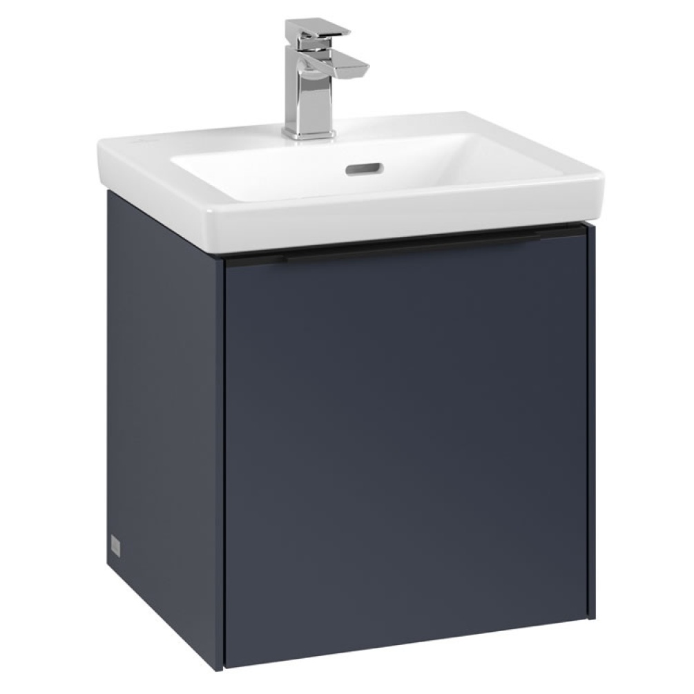 Cutout image of Villeroy & Boch Subway 3.0 423mm Marine Blue Wall-Hung Vanity Unit & Basin Volcano Black Handle