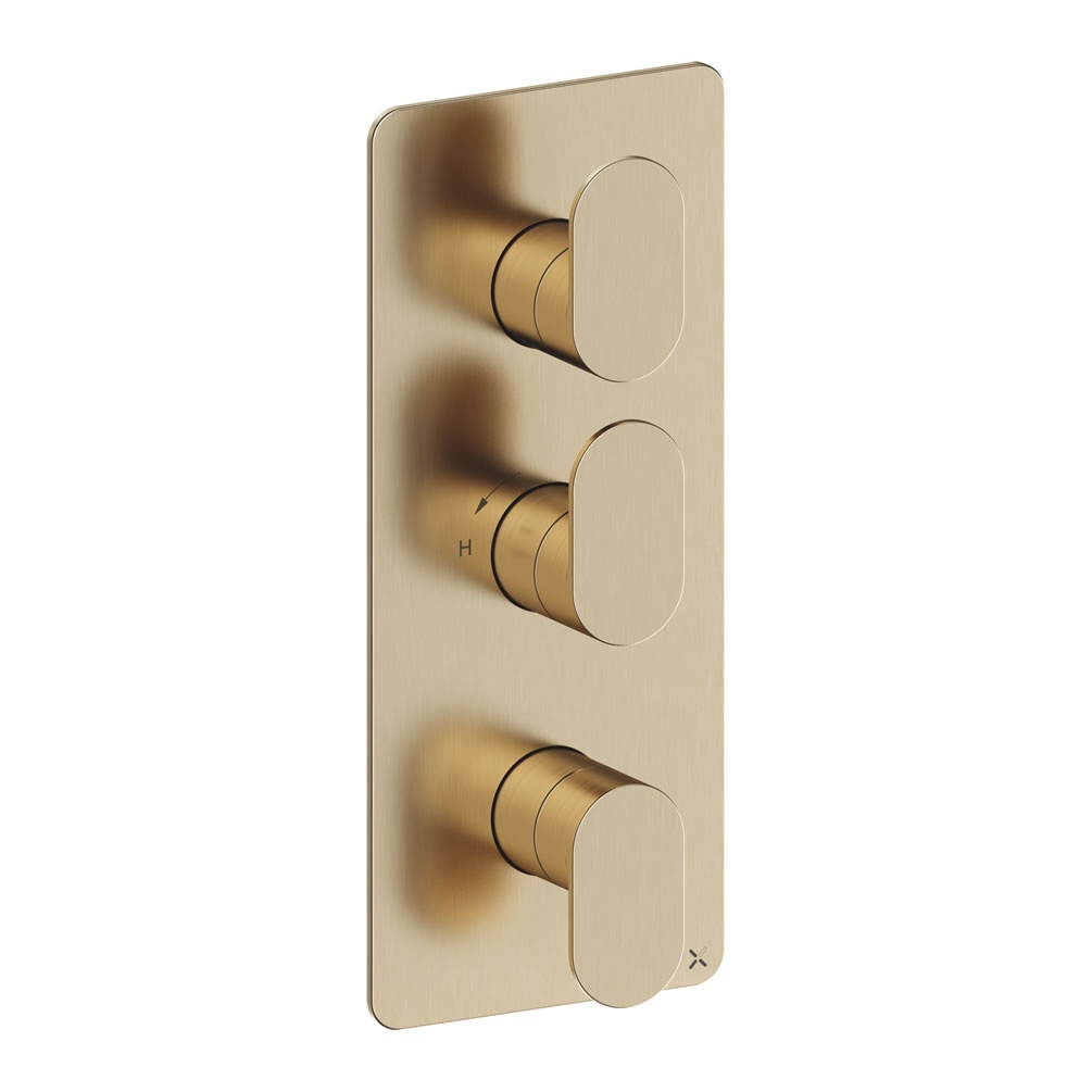 Crosswater Drift Brushed Brass Thermostatic 2 Outlet 3 Handle Shower Valve
