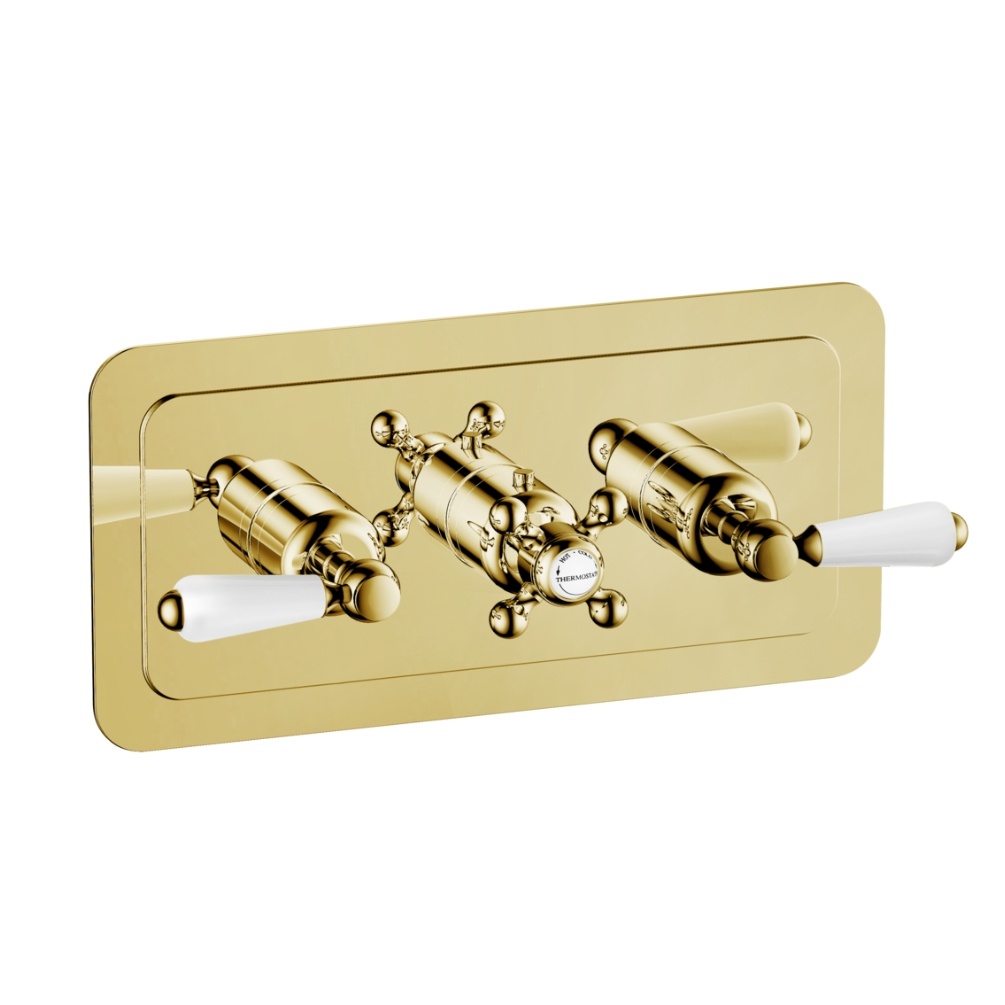 JTP Grosvenor Lever Polished Gold Landscape 3 Outlet 3 Handle Shower Valve Cut out