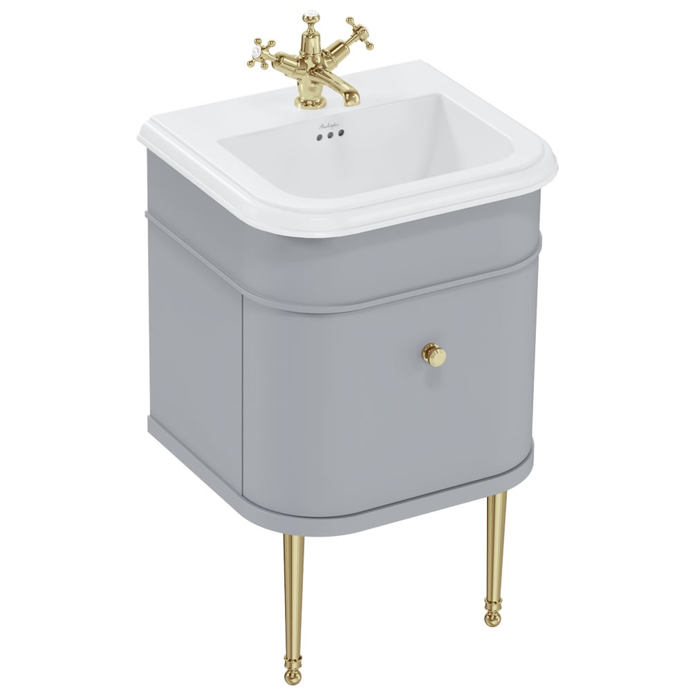 Burlington Chalfont 550mm Ceramic Basin & Classic Grey Unit With Gold Legs - 3 Tap Holes