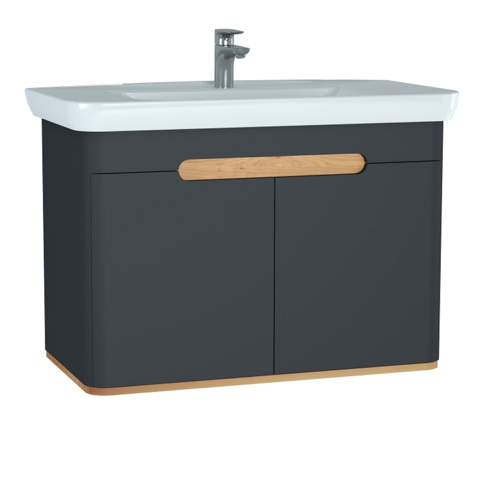 Product cut out image of VitrA Sento Matt Anthracite 1000mm Vanity Unit and Basin with Doors 60811