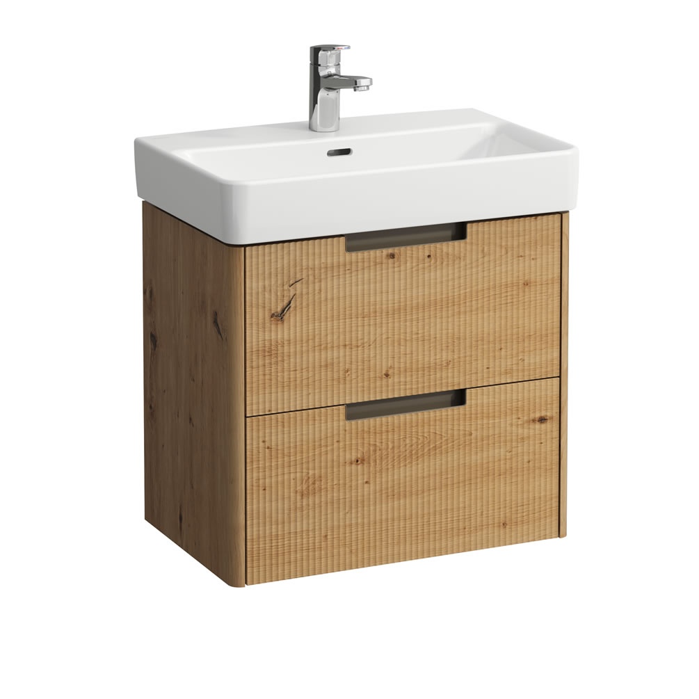 Cutout image of Laufen Juna Wild Oak 600mm Compact Wall-Hung Vanity Unit & Basin