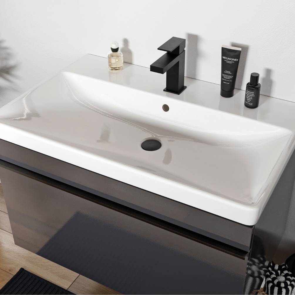 Product Lifestyle image of the Abacus Plan Matt Black Mono Basin Mixer