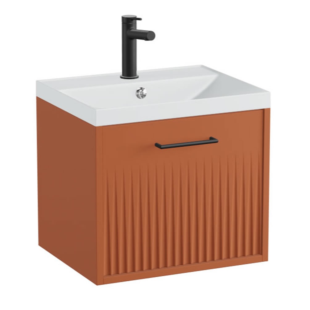 Vado Safari Fluted 500mm Terracotta Wall Hung Vanity Unit & Mineral Basin