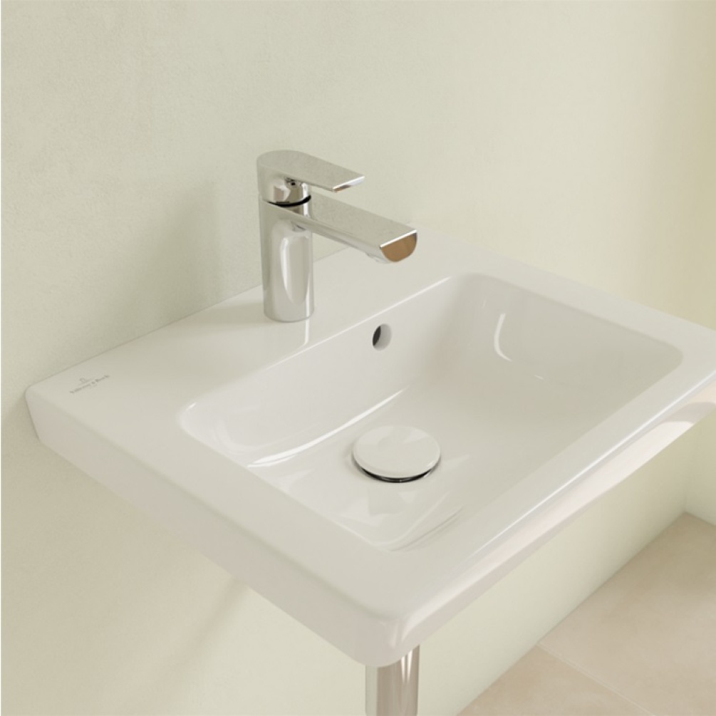 Product lifestyle photo from slight above left hand side of Villeroy and Boch Subway 2.0 450mm Wall Mounted Basin