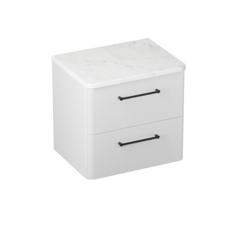 Product cut out photo of Britton Bathrooms Camberwell 600mm Frosted White Wall Hung Vanity Unit with Black Handles C60DDW