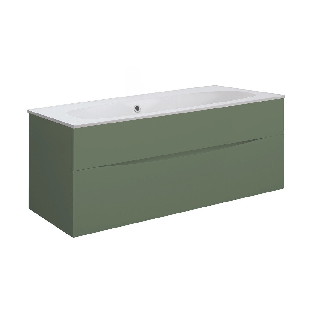 Product Cut out image of the Crosswater Glide II Sage Green 1000mm Double Drawer Unit with Matt White 0 Tap Hole Basin