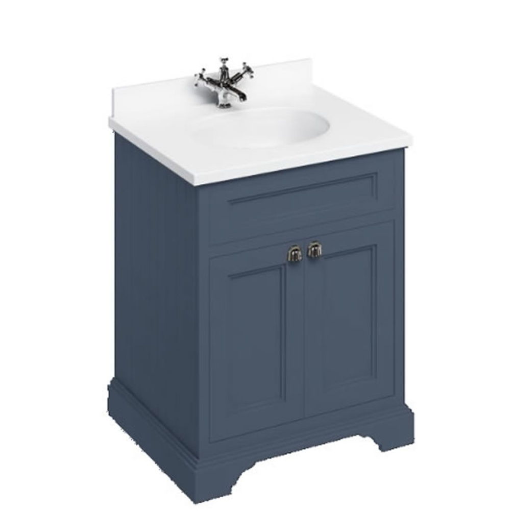 Burlington Minerva 650mm White Worktop & Blue Freestanding Vanity Unit with Doors
