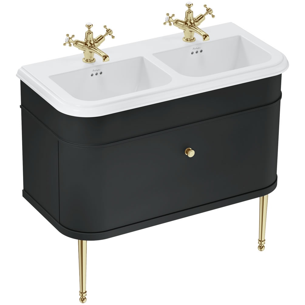Burlington Chalfont 1000mm Double Basin With Matt Black Unit & Gold Legs