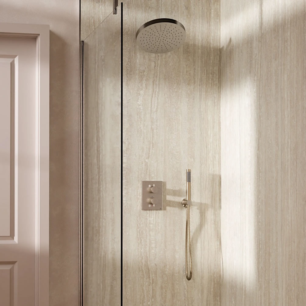 Lifestyle image of Crosswater Crossbox Brushed Nickel Dual Outlet Fixed Shower Set
