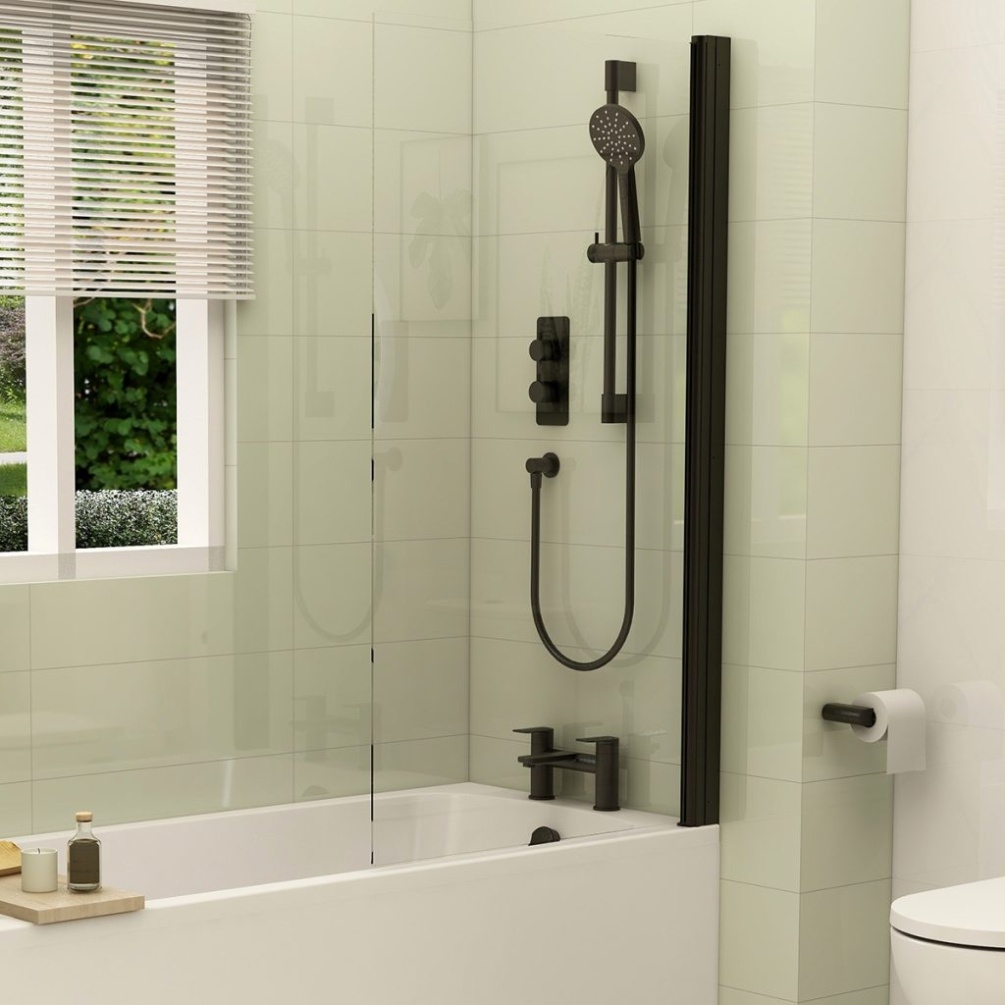 Imex Arco Matt Black Universal Straight Bath Shower Screen Lifestyle 1