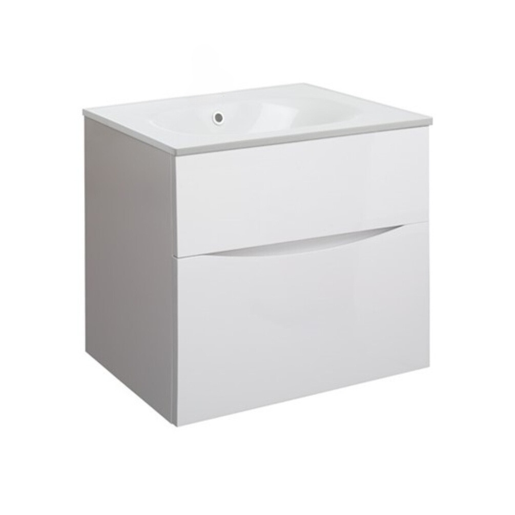 Product Cut out image of the Crosswater Glide II White Gloss 600mm Double Drawer Unit with Cast Mineral Marble 0 Tap Hole Basin
