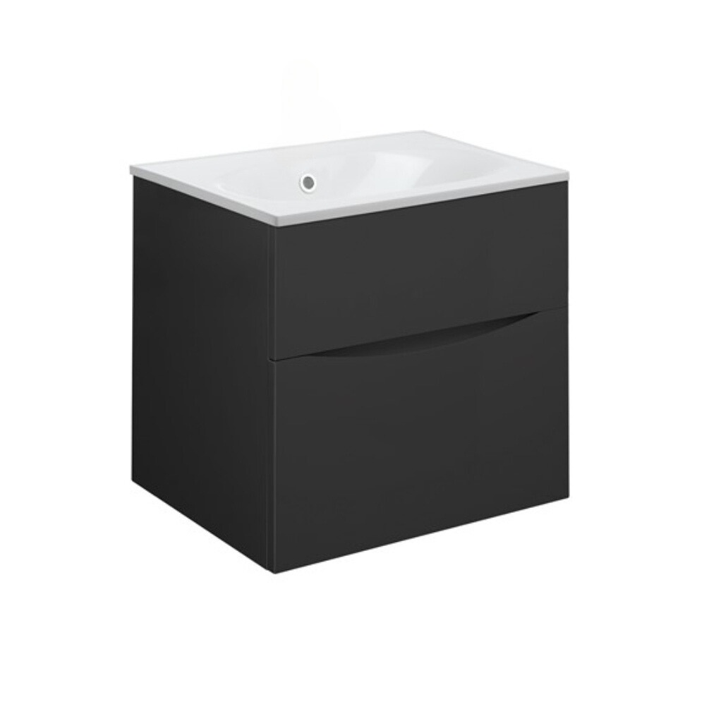 Product Cut out image of the Crosswater Glide II Matt Black 500mm Double Drawer Unit with Cast Mineral Marble 0 Tap Hole Basin