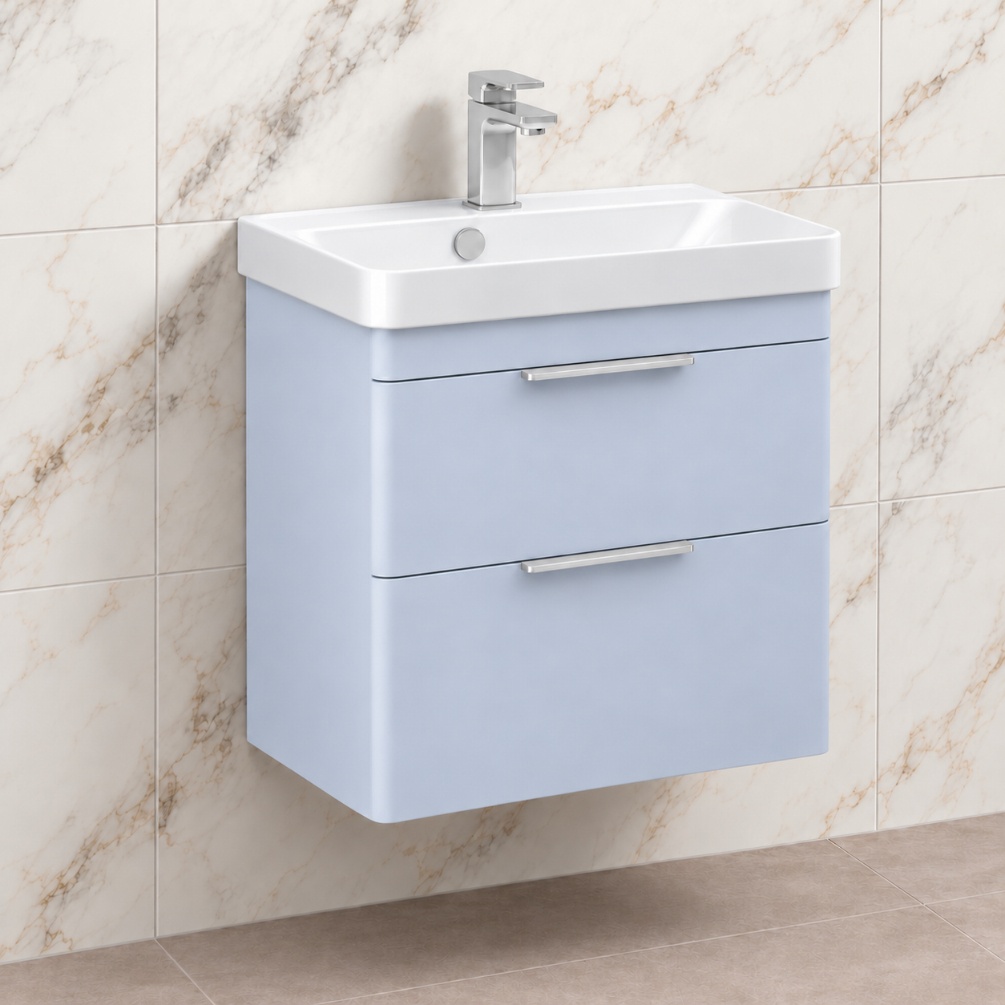 Imex Luna Denim Blue 550 x 370mm 2-Drawer Wall Mounted Vanity Unit Lifestyle