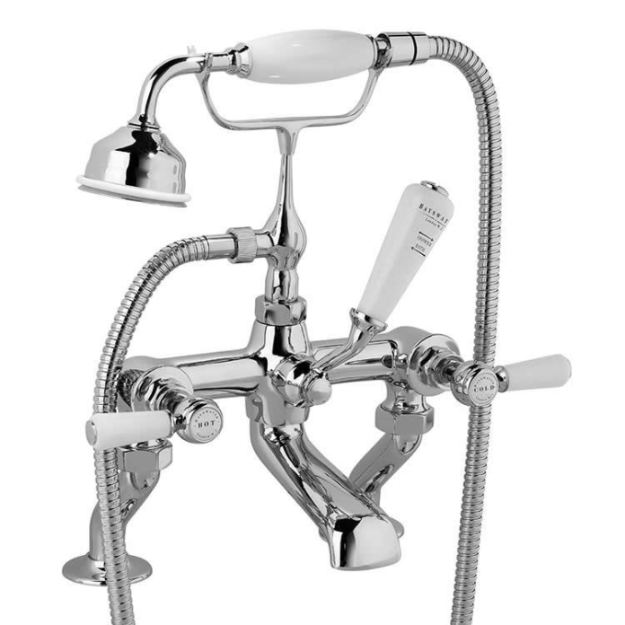 Photo of Bayswater Lever White & Chrome Deck Mounted Bath Shower Mixer