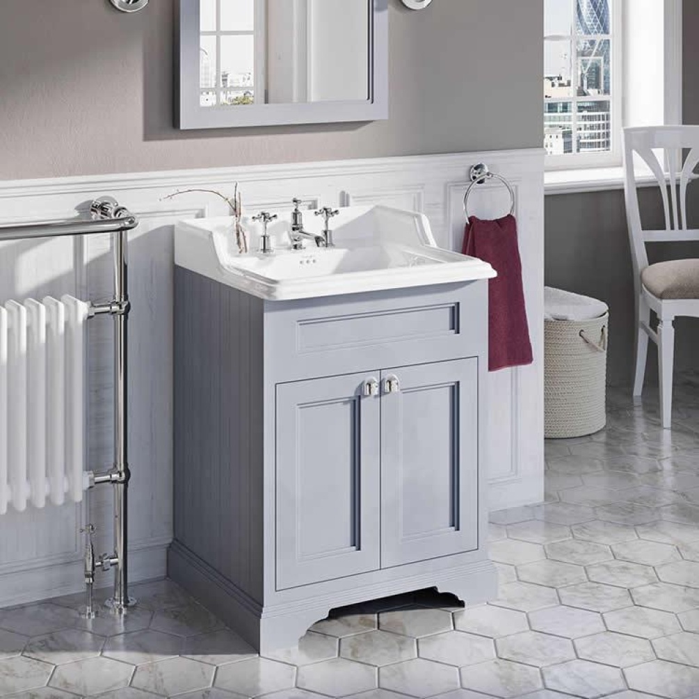 Product Lifestyle image of the Burlington Classic 650mm Basin & Classic Grey Freestanding Vanity Unit with Doors