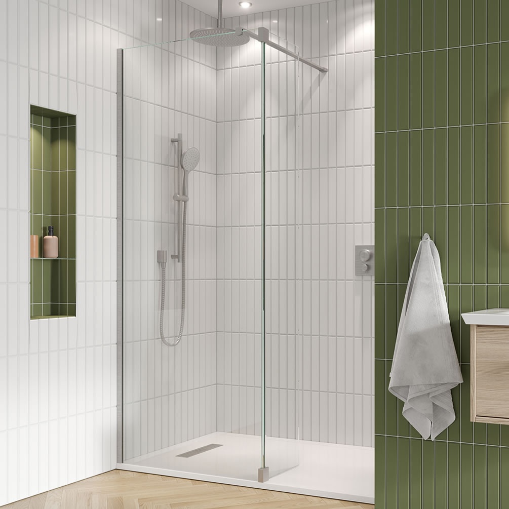 Lifestyle image of Crosswater Gallery 10 Brushed Stainless Steel 400mm Wetroom Screen