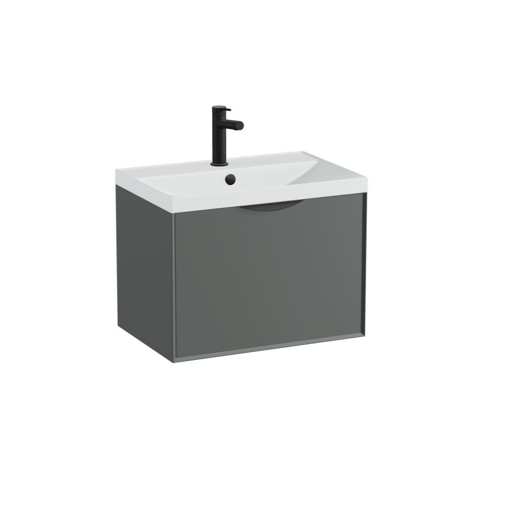 Vado Safari Smooth 600mm Charcoal Grey Wall Hung Vanity Unit & Mineral Basin