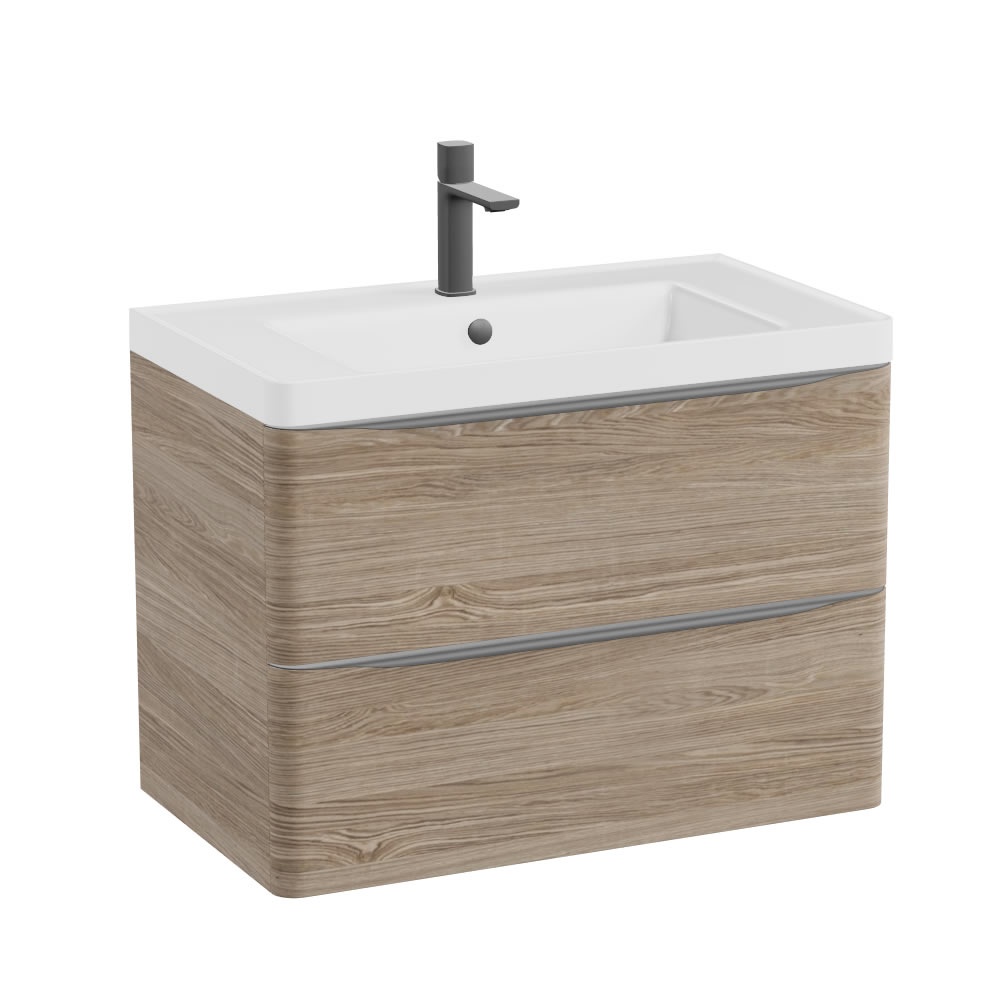 Vado Cameo 800mm Natural Oak Wall Mounted Vanity Unit & Arctic White Basin
