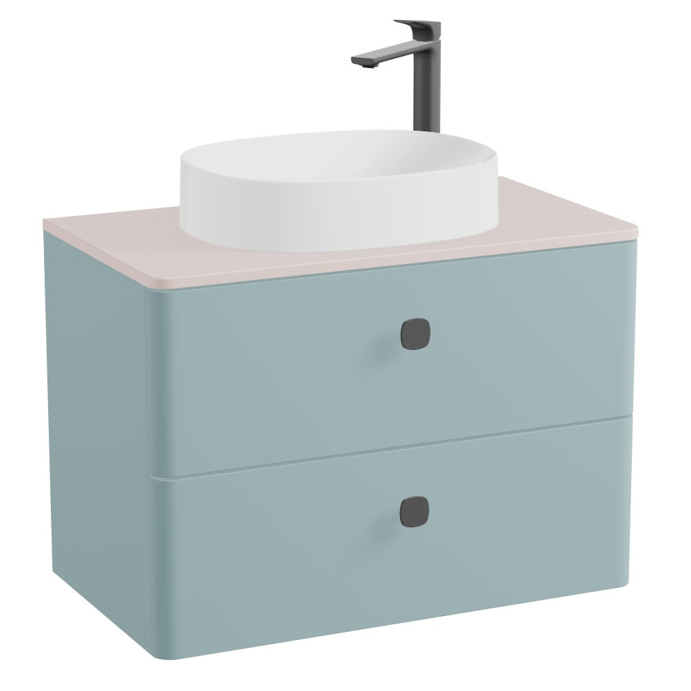 Vado Cameo 800mm Arctic White Wall Hung 2 Drawer Vanity Unit, Pink Worktop & Gloss Basin