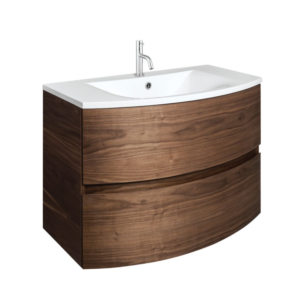 Cutout image of Crosswater Svelte 800 American Walnut Wall-Hung Vanity Unit & Cast Mineral Basin