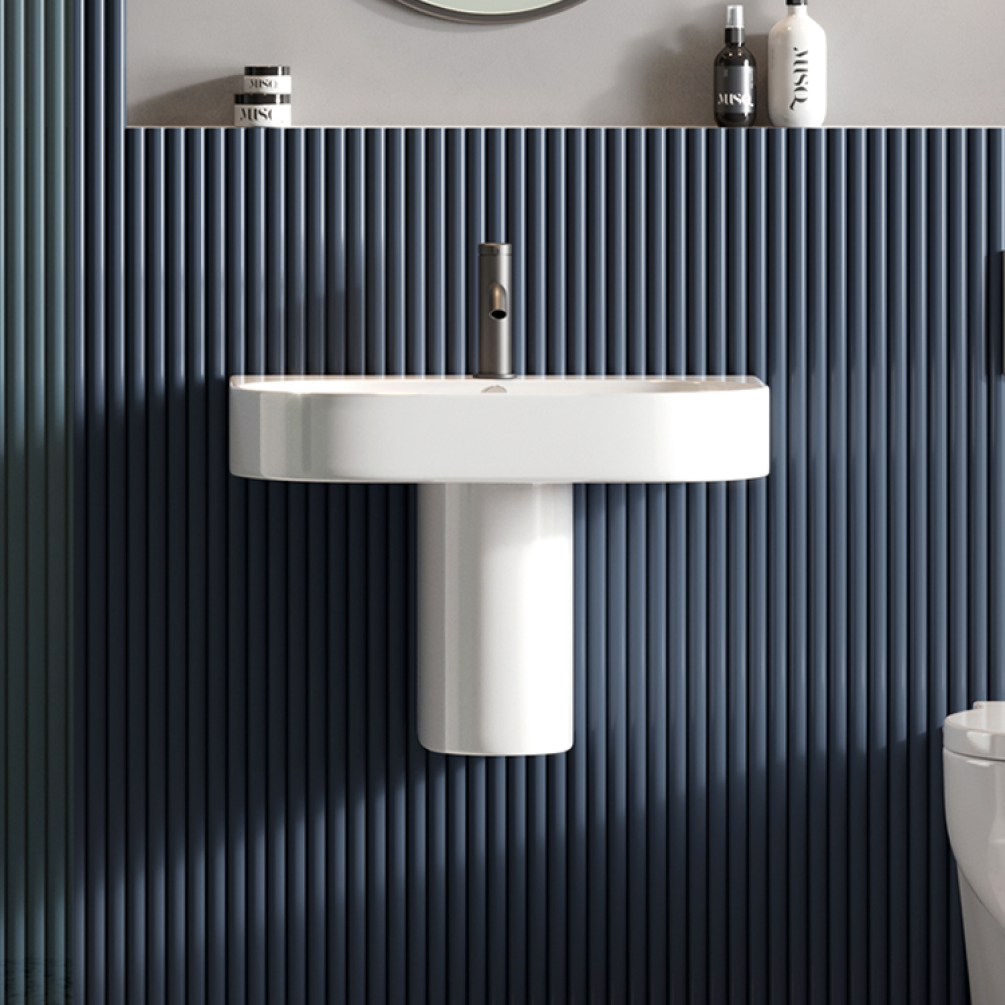 Photo of Britton Bathrooms Trim 500mm Basin with Semi Pedestal Lifestyle