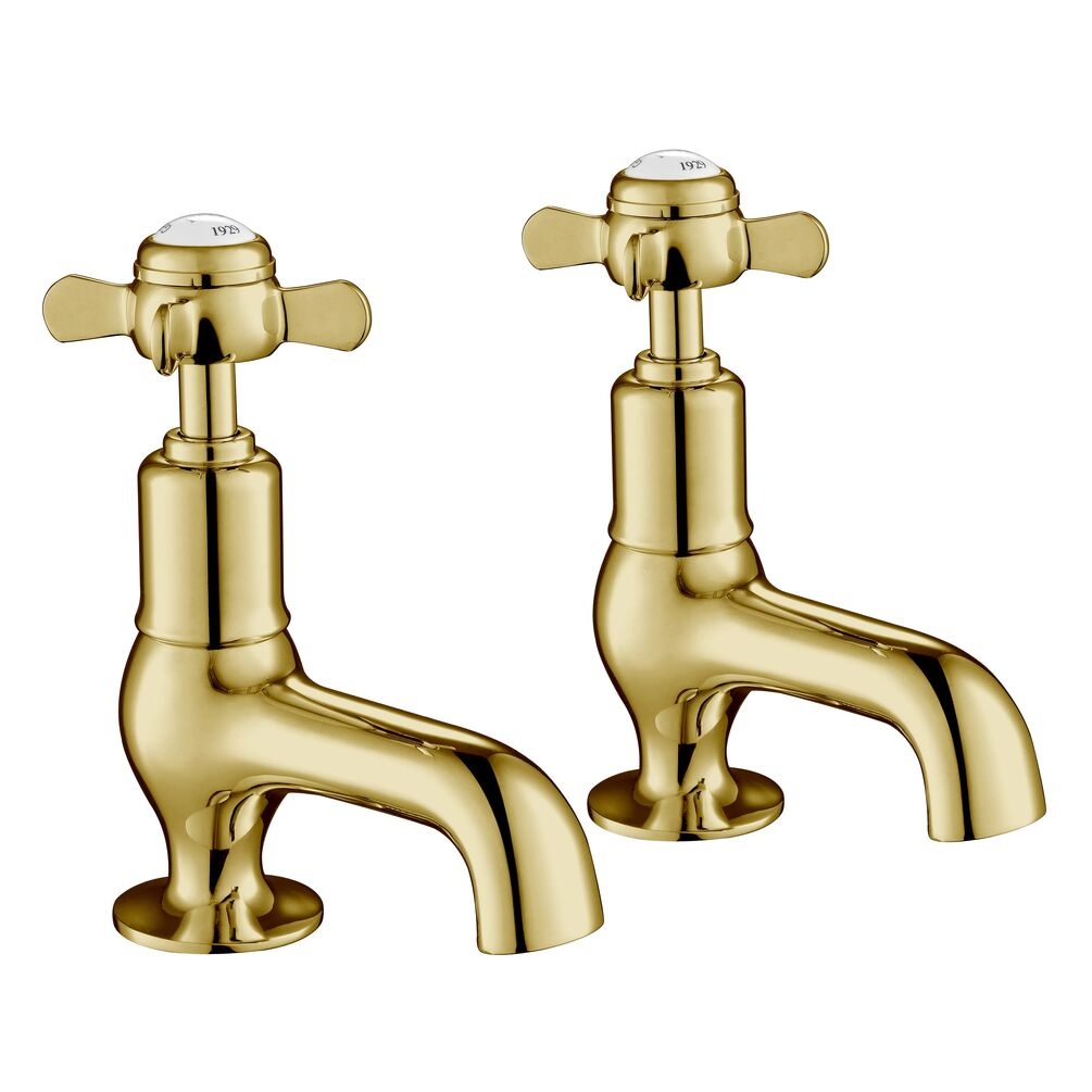 JTP Grosvenor Pinch Polished Gold Cloakroom Basin Taps Cut Out
