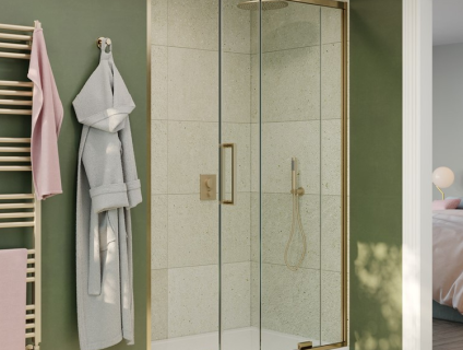 Lifestyle Photo of Crosswater Optix 10 Brushed Brass Single Sliding Shower Door