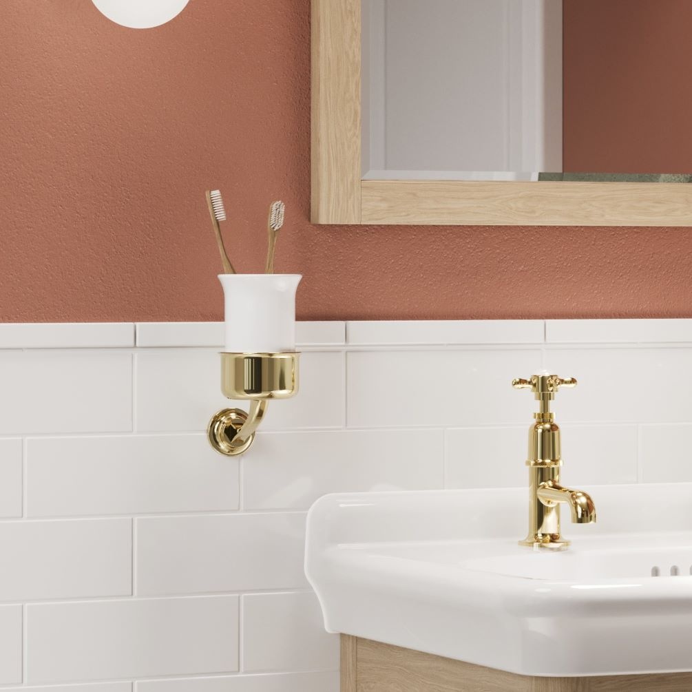 Lifestyle image of Burlington Guild Gold Wall Mounted Tumbler Holder