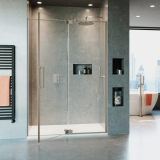 Lifestyle Photo of Crosswater Optix 10 Brushed Stainless Steel Pivot Shower Door with Inline Panel