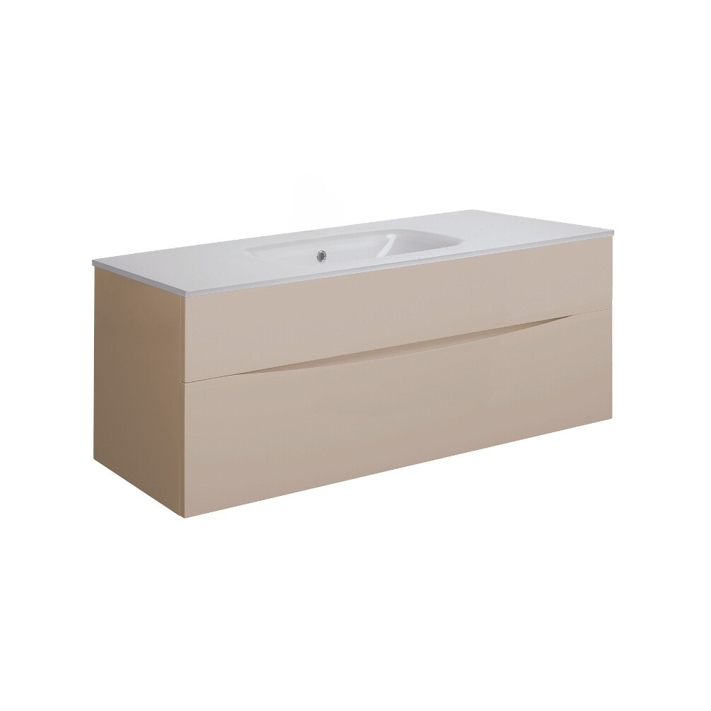 Product Cut out image of the Crosswater Glide II Warm Stone 1000mm Double Drawer Unit with Ice White Glass 0 Tap Hole Basin