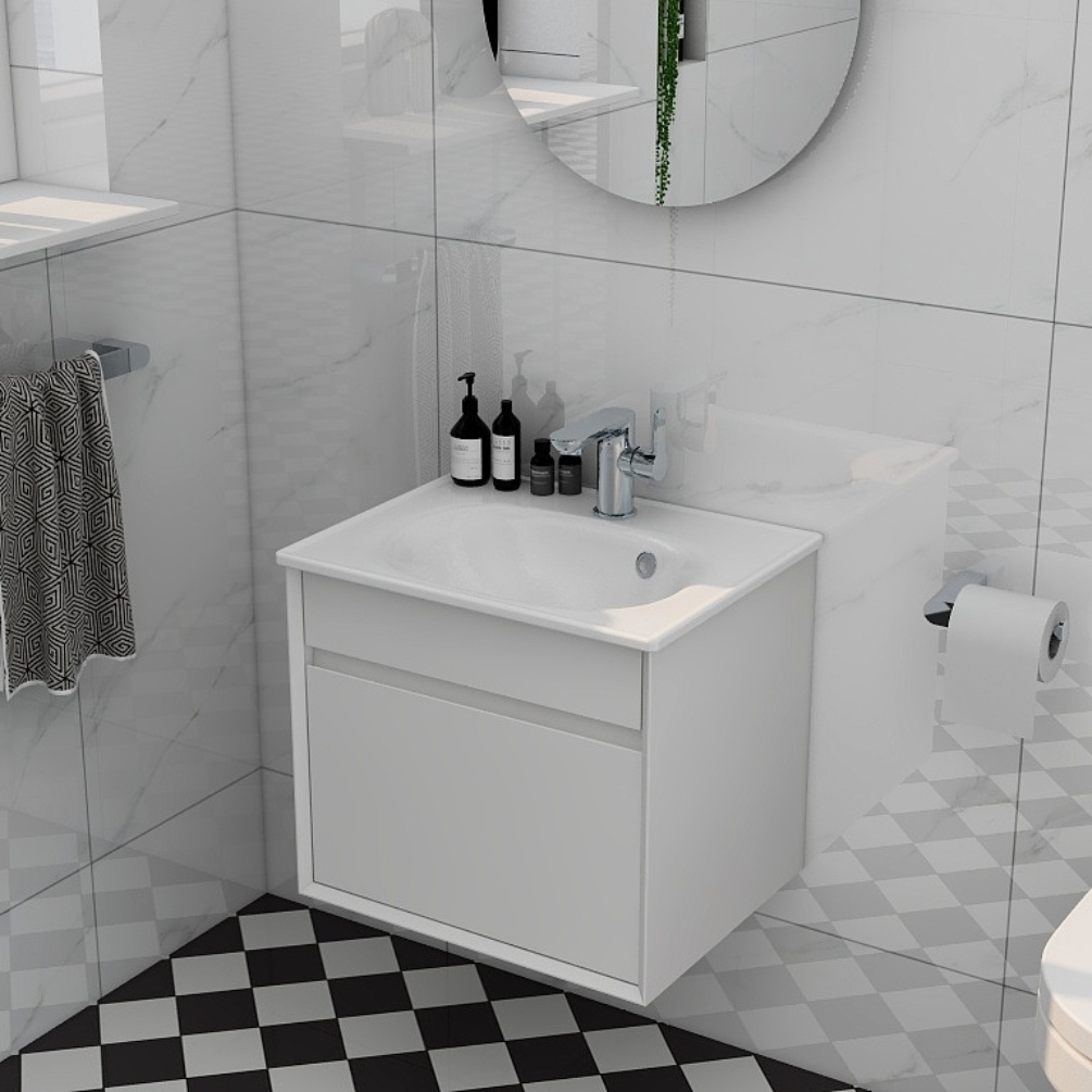 Imex Alma Matt White 500mm Wall Mounted Single Drawer Vanity Unit Lifestyle 1