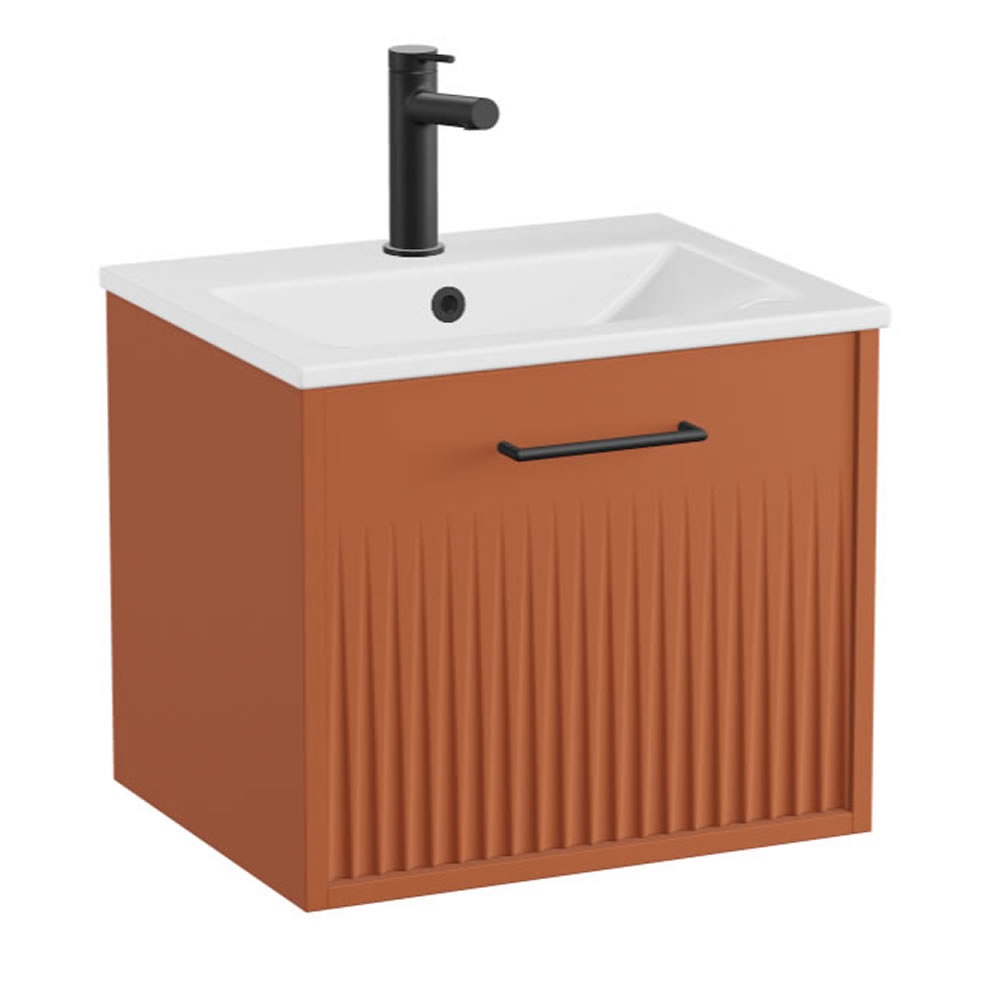 Vado Safari Fluted 500mm Terracotta Wall Hung Vanity Unit & Ceramic Basin