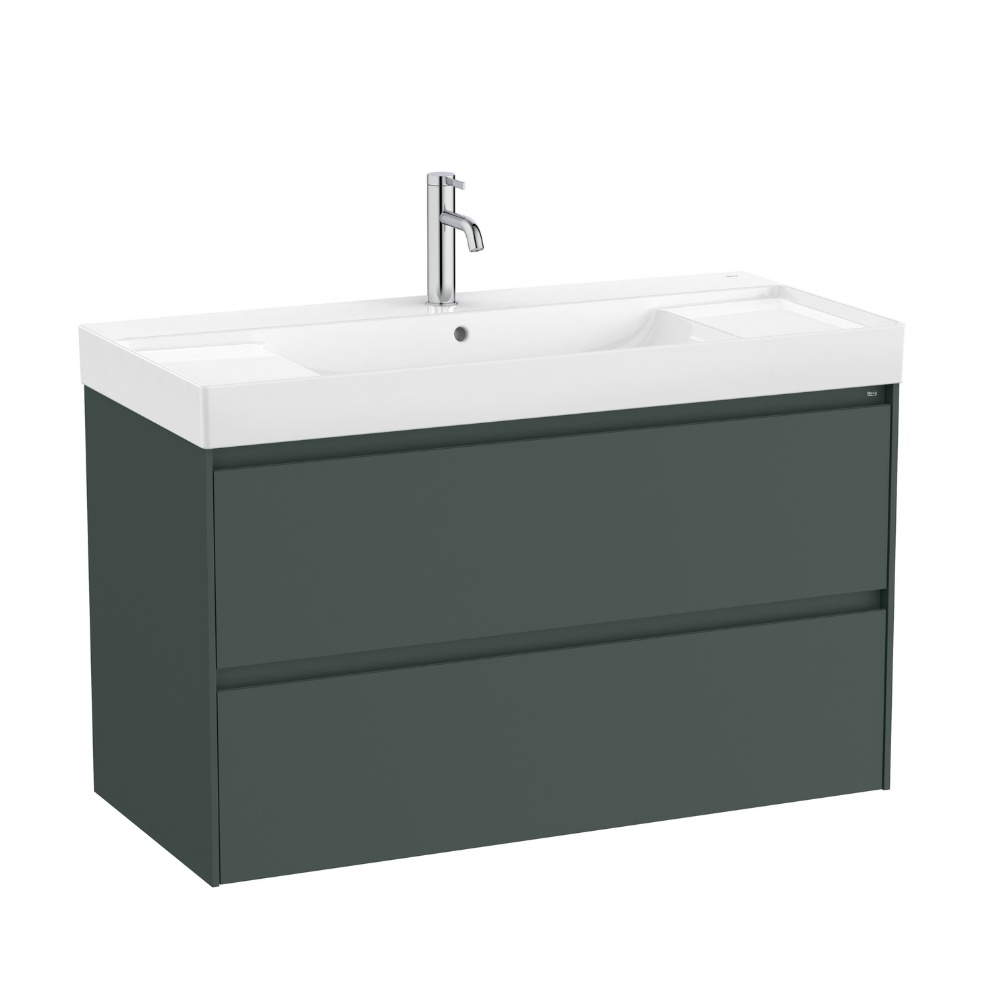 Cut out image of Roca Ona 1000mm x 460mm Matt Green Wall Hung 2 Drawer Vanity Unit & Basin