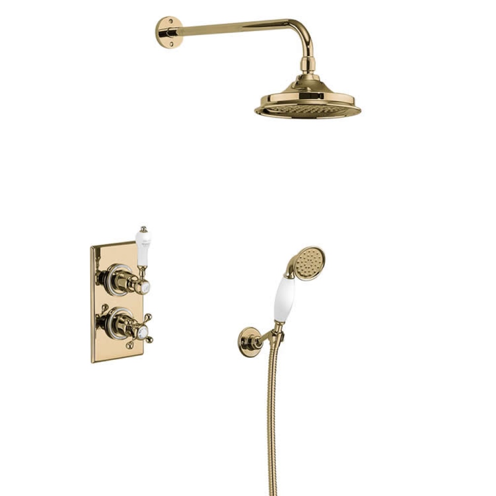 Product Cut out image of the Burlington Trent Gold Concealed Thermostatic Shower & Handset