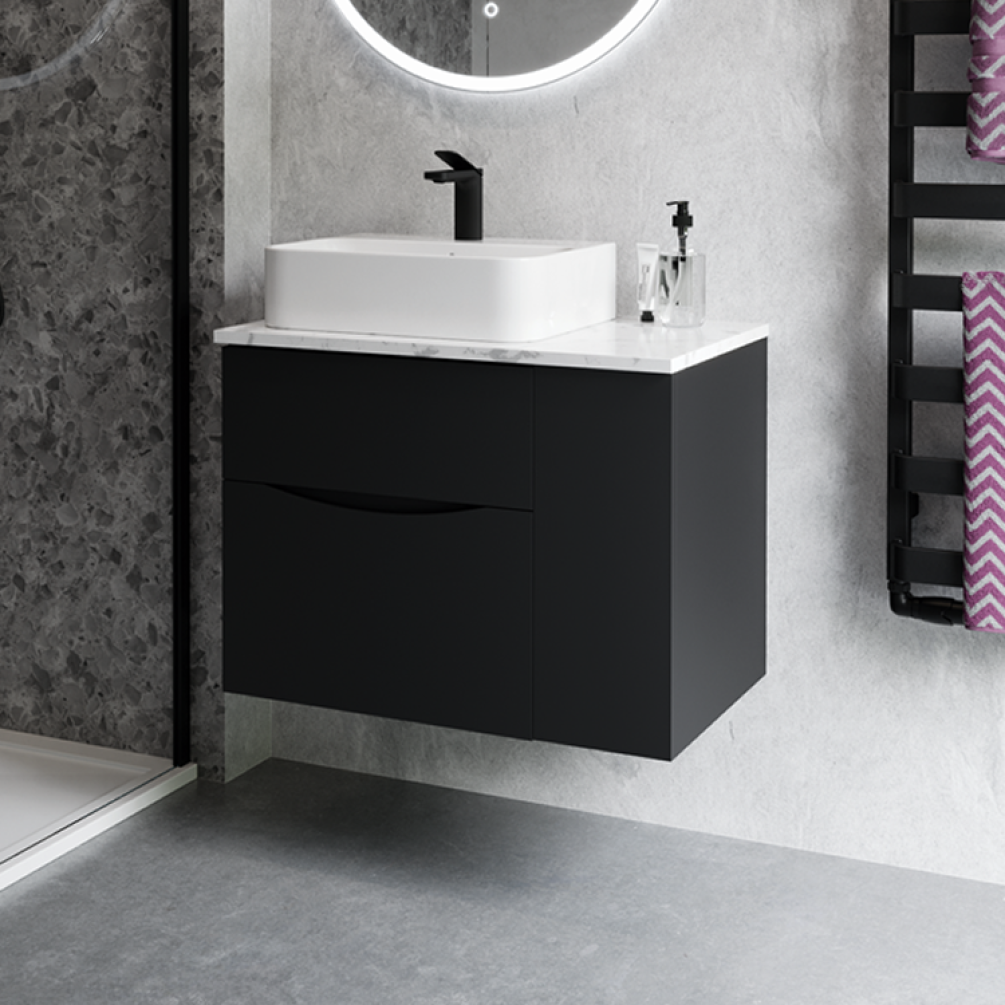 Lifestyle Photo of Crosswater Glide II Matt Black Wall Hung Unit & Worktop